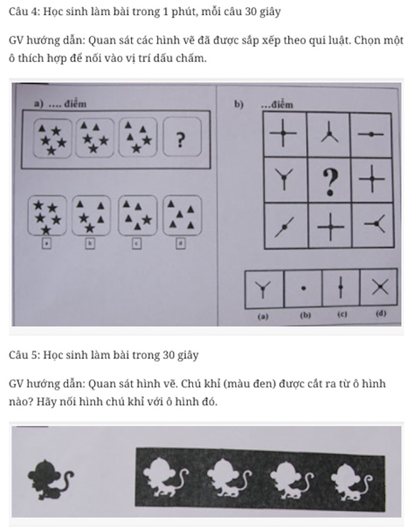 Cấu trúc bài kiểm tra đầu vào lớp 1