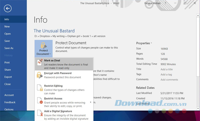 Click vào Mark as Final