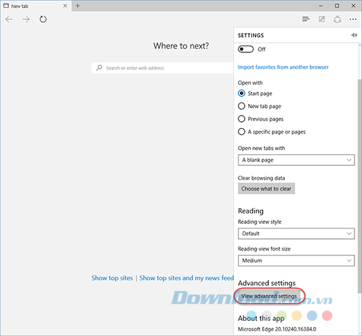  Click vào nút View advanced settings