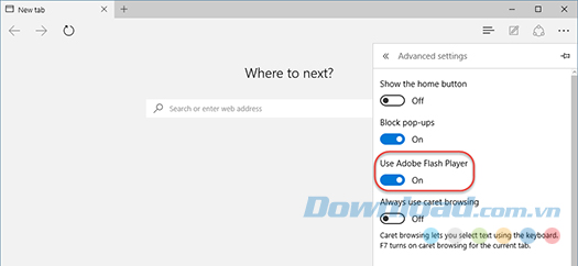 Bật Use Adobe Flash Player