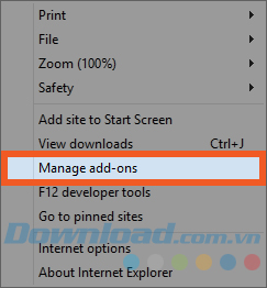 Chọn Manage Adds-on