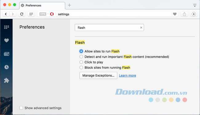 Gõ Flash trong trường tìm kiếm