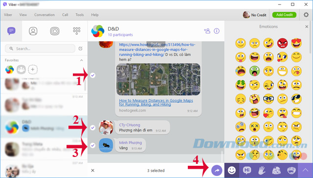 Chuyển tiếp nhiều tin nhắn Viber