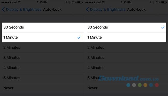 Chạm vào Auto-Lock và chọn mức thời gian tối thiểu