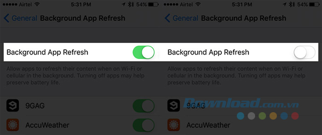 Tắt Background App Refresh