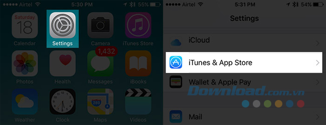 Mở Settings > iTunes & App Store.