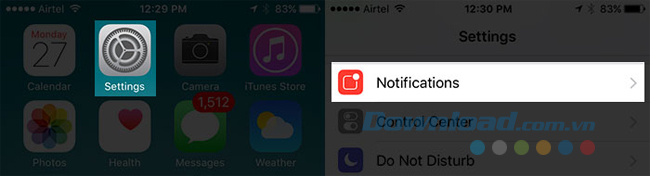 Mở Settings > Notifications