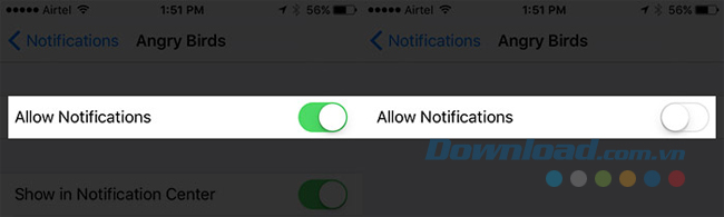 Tắt công tắc bên cạnh Allow Notifications
