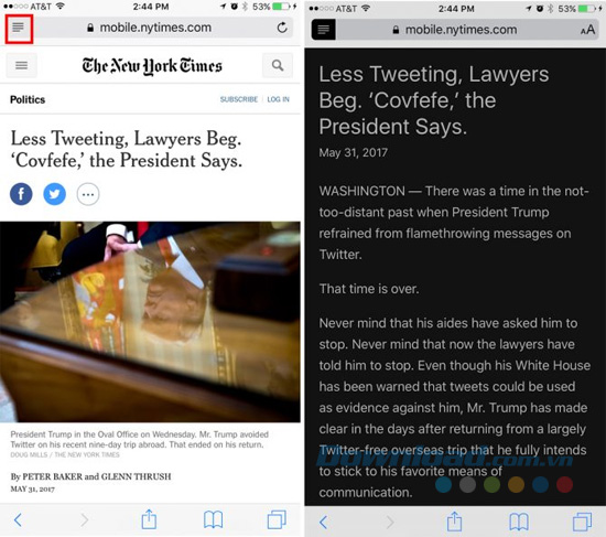 Chế độ ban đêm trên Safari