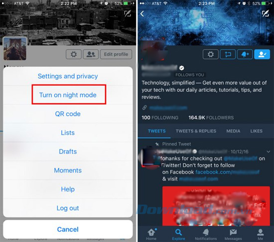 Chế độ ban đêm trên Twitter