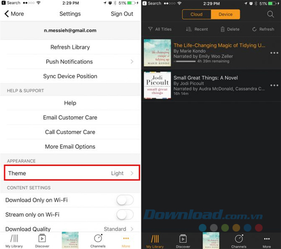 Chế độ ban đêm trên Audible