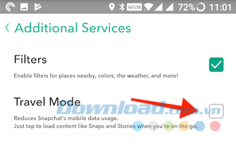 Bật chế độ Travel Mode