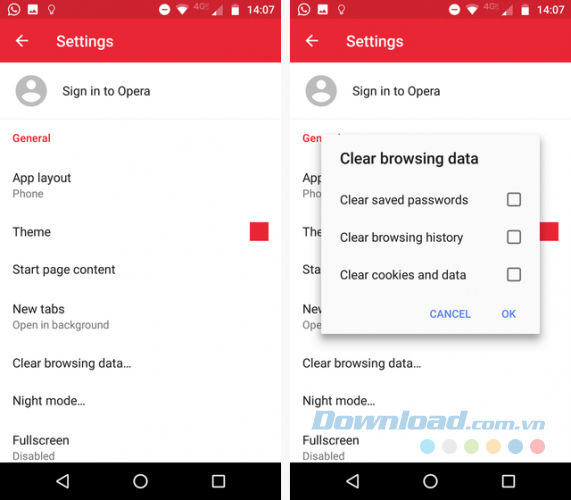 Xóa lịch sử duyệt web trên Opera Mini