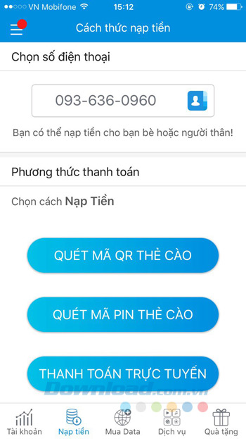 Cách nạp tiền