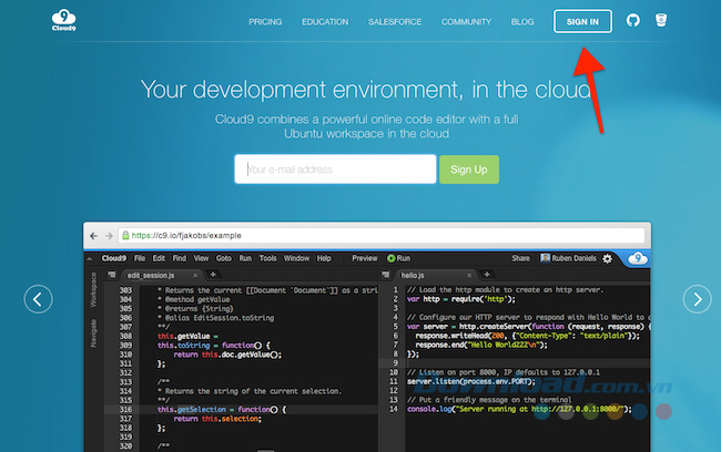 Click vào Sign in ở trên thanh công cụ