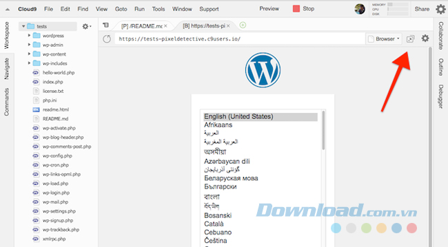 Click vào nút Pop Out into New Window