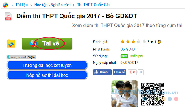 Tải điểm thi THPT Quốc gia 2017