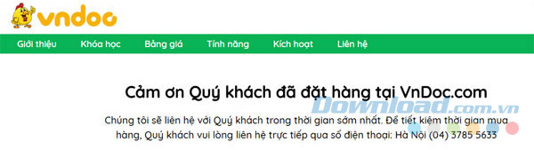 Đặt hàng thành công