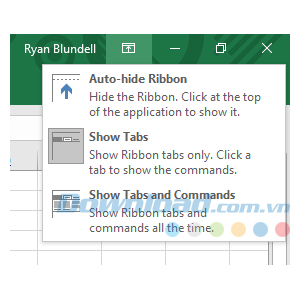 Các tùy chọn hiển thị Ribbon
