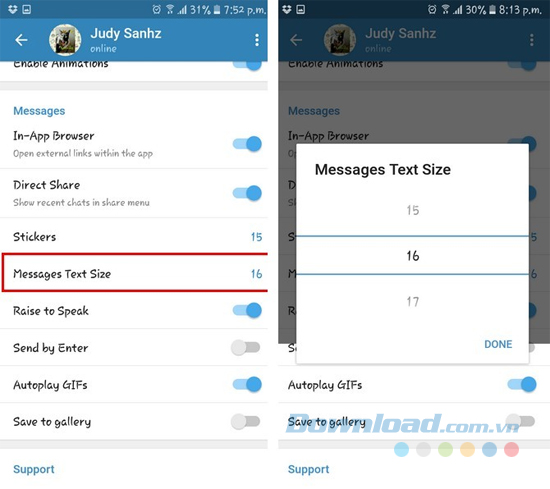 Điều chỉnh kích cỡ chữ
