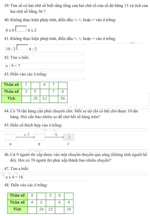 Bài tập Toán lớp 3 Chương 1