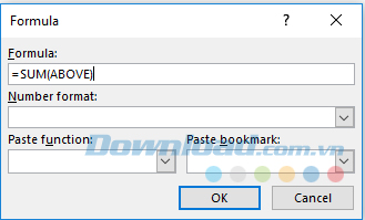 Nhập phép tính vào trường Formula