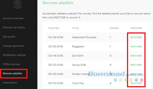 Khôi phục danh sách bị xóa