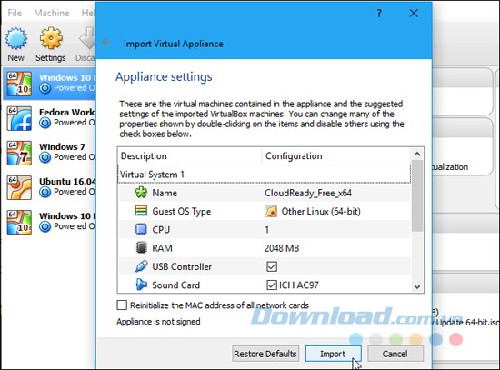 Nhấp vào nút Import để tiếp tục