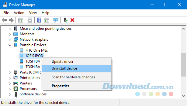 Xóa từ trình quản lý thiết bị