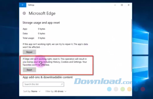 Thiết lập lại Microsoft Edge