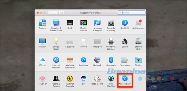 Nhấp chuột vào Accessibility