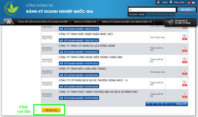 Danh sách bố cáo điện tử