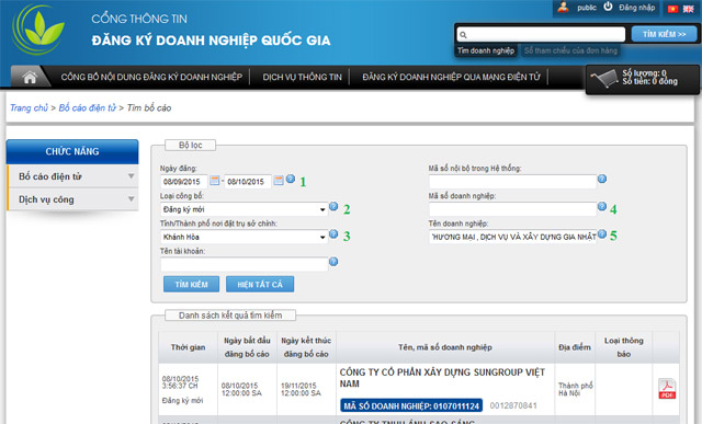 Tìm bố cáo điện tử