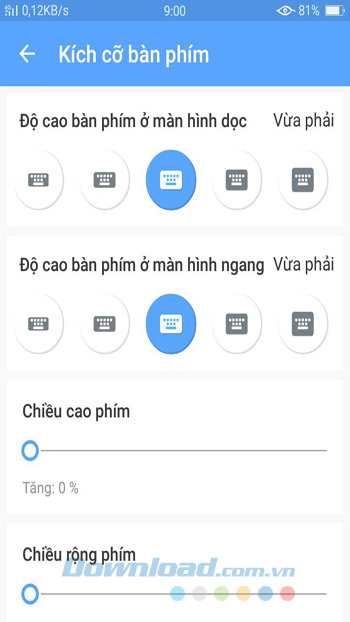 Chọn cỡ bàn phím