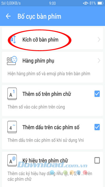Kích cỡ bàn phím