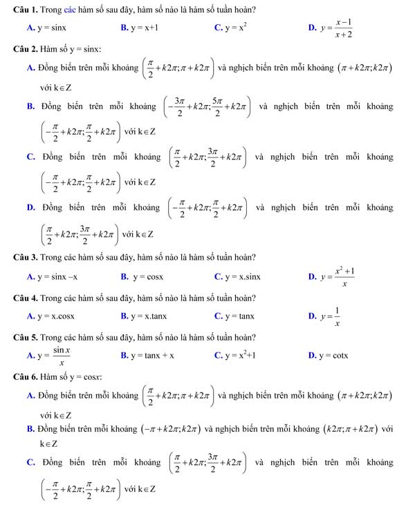 873 câu hỏi trắc nghiệm môn Toán lớp 11