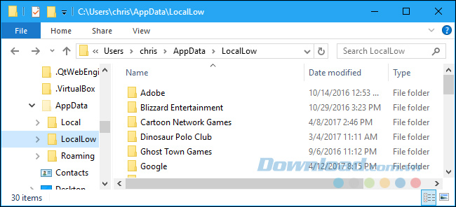 Thư mục LocalLow