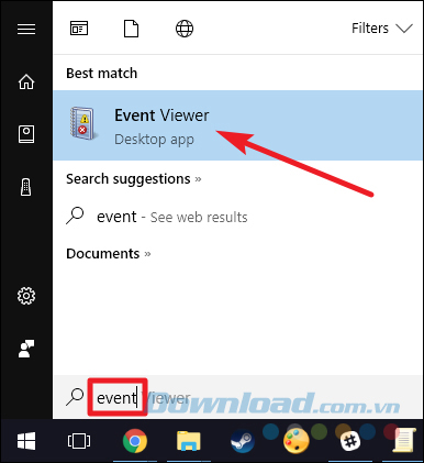 Truy cập vào Event Viewer