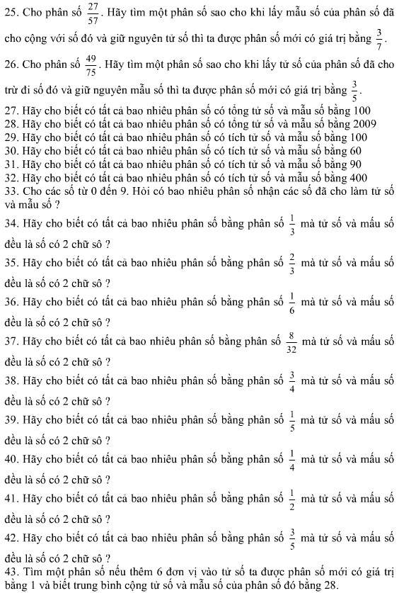 Những bài Toán liên quan đến phân số - Lớp 5