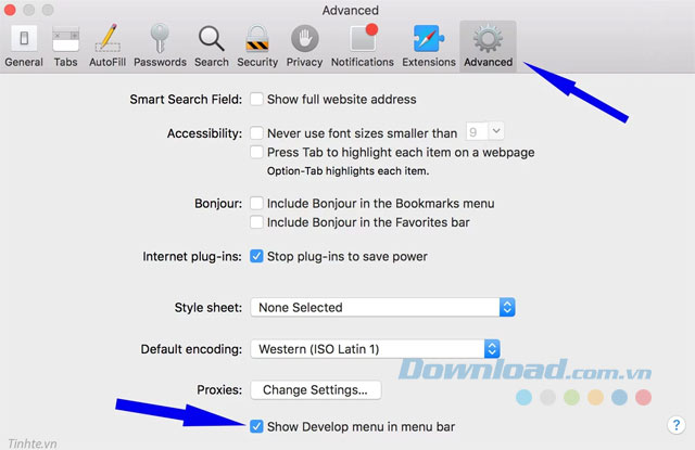 Show Develop menu in menu bar