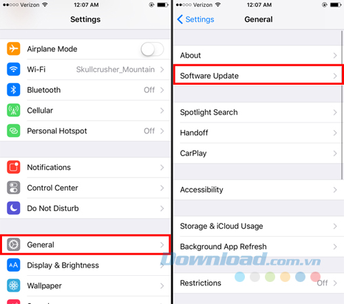 Cập nhật trên điện thoại