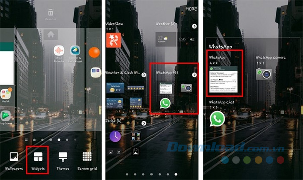 Kéo ứng dụng widget của ứng dụng WhatsApp