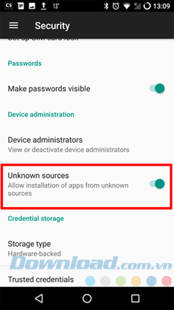 Cài đặt ứng dụng được gửi sang