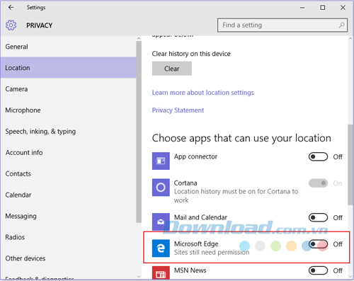Tắt yêu cầu vị trí trên Microsoft Edge