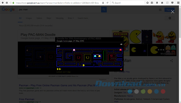 Pac-Man trong Google Search