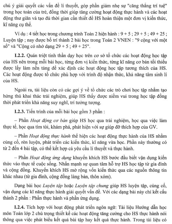 hướng dẫn dạy môn Toán lớp 2 theo chương trình VNEN