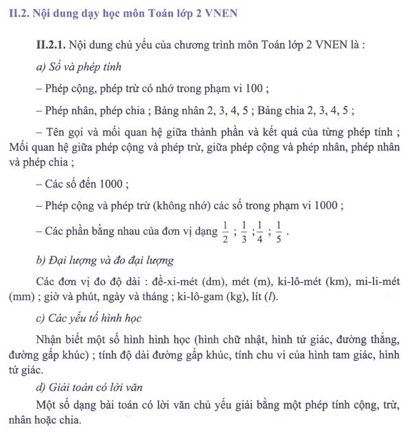 hướng dẫn dạy môn Toán lớp 2 theo chương trình VNEN