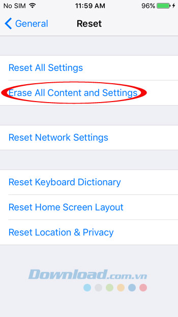 Xóa tất cả dữ liệu