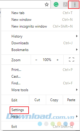 Mở Settings trên Chrome