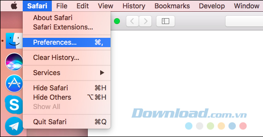 Click vào Safari > Preferences